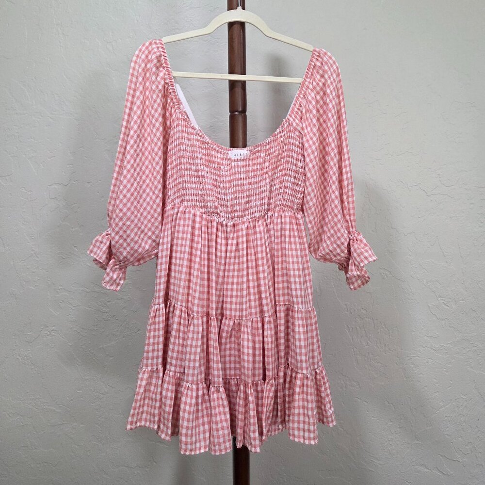 Mable Pink Gingham Smocked‎ Tiered Dress